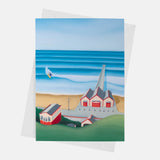 Ticket to Ride greeting card by Matt Whaley – Saltburn Pier and Cliff Lift surf art card