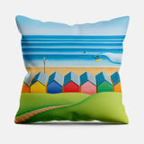 Carve Your Own Path cushion – Saltburn beach huts and surf art by Matt Whaley