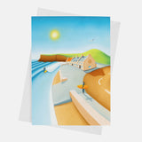 Down By The Ship greeting card – Saltburn beach, The Ship Inn, and surf art by Matt Whaley