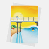 Golden Hour greeting card – Saltburn surf art by Matt Whaley