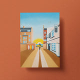 Drinking in the Morning Sun postcard – Saltburn surf art by Matt Whaley