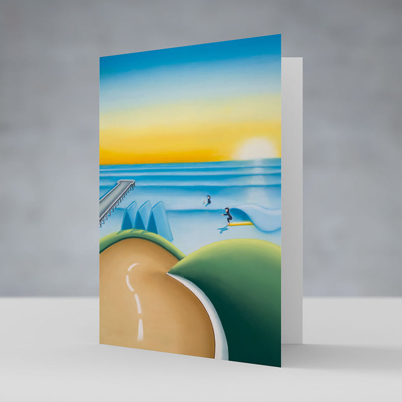 The Slope of Hope greeting card – Saltburn surf art by Matt Whaley