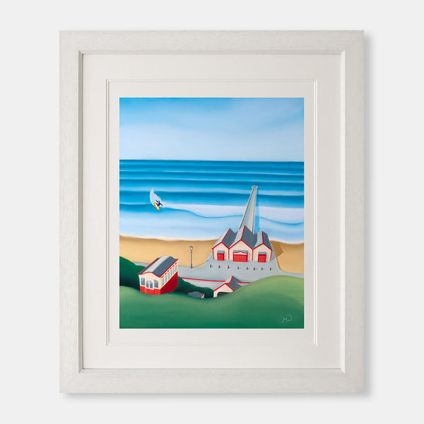 Ticket to Ride – Saltburn Pier and Cliff Lift surf art by Matt Whaley