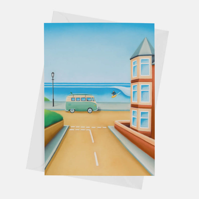 Coral ‘Reef’ Street greeting card – Saltburn surf art by Matt Whaley
