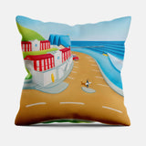 Park and Ride cushion – Saltburn beach huts, pier and surf art by Matt Whaley