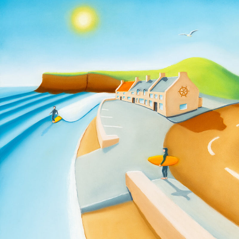 Down By The Ship - Surf Art – Saltburn beach and The Ship Inn, by Matt Whaley