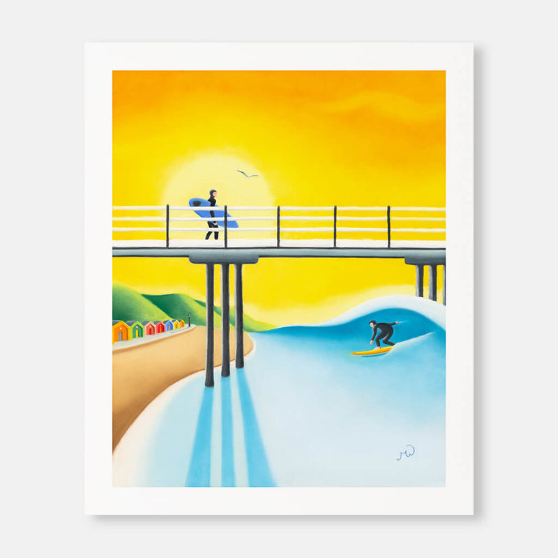Golden Hour – Saltburn surf art by Matt Whaley