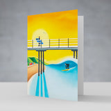 Golden Hour greeting card – Saltburn surf art by Matt Whaley