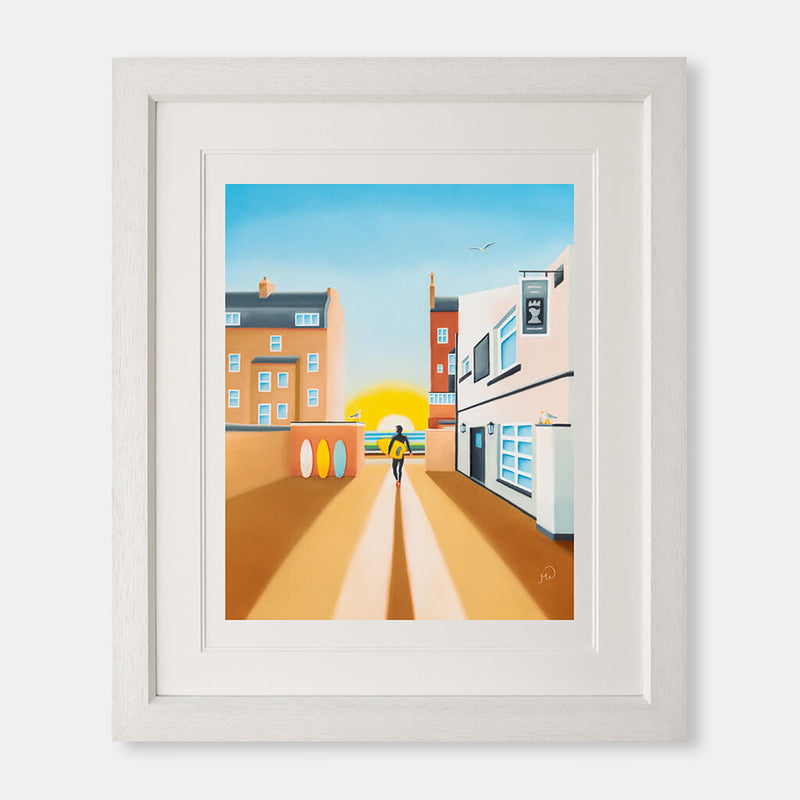 Drinking in the Morning Sun – Saltburn surf art by Matt Whaley