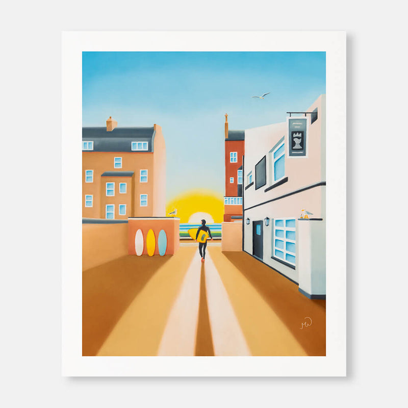 Drinking in the Morning Sun – Saltburn surf art by Matt Whaley