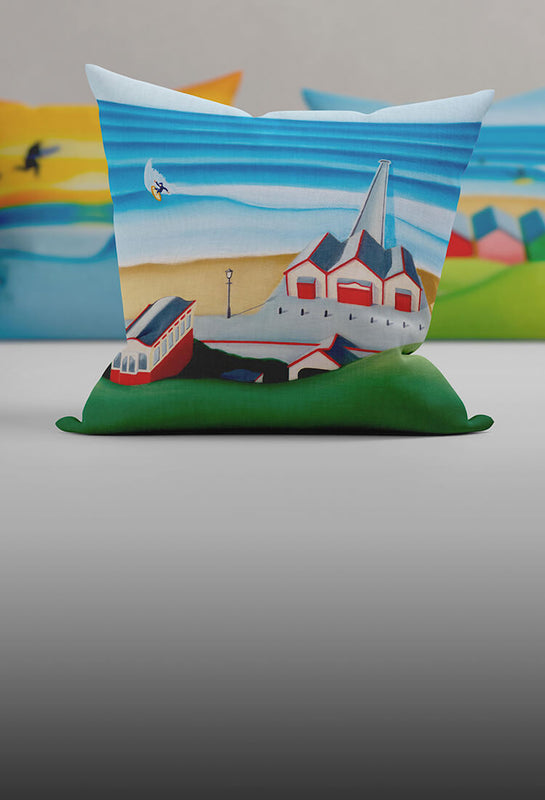 Saltburn cushions and surf art by Matt Whaley
