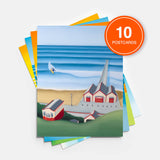 A collector’s pack of postcards featuring 10 unique surf and Saltburn-themed artworks by Matt Whaley.