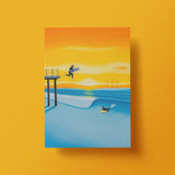 Sea you later postcard by Matt Whaley – Saltburn Pier surf art card