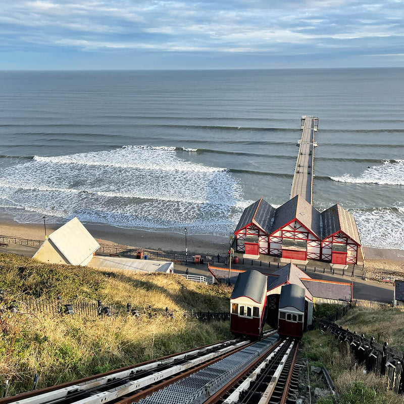 Saltburn cliff lift, pier and beach, 